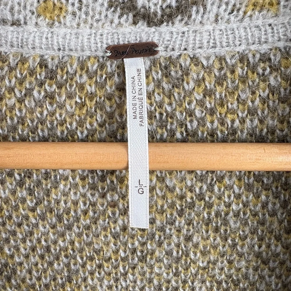 Free People Alpaca Wool Blend Nordic Knit Sweater Coat Cardigan Size L